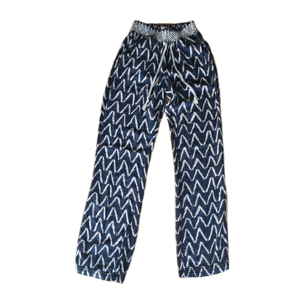Cali 1850 Womens Linen Beach Pants Size Medium Print Drawstring Straight Leg